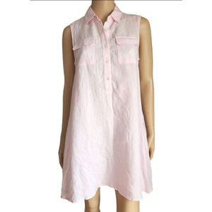 J. McLAUGHLIN Pink Linen Shirt Dress Swing Pockets A-Line